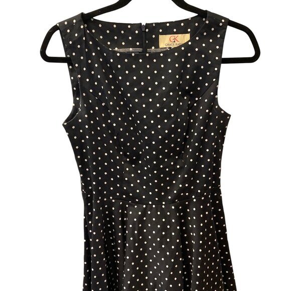Grace Karin Polka Dot Dress Sleeveless Black White Fit and Flare Pin Up 60s Sz M - Picture 3 of 11